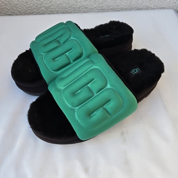 UGG Maxi Graphic Platform Slide Sandals Black/Emerald Green Size 7 - Picture 7 of 14